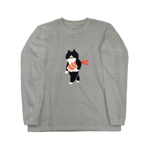 【中】海老の握り寿司を機嫌よく運ぶねこ Long Sleeve T-Shirt