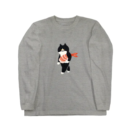 【中】海老の握り寿司を機嫌よく運ぶねこ Long Sleeve T-Shirt