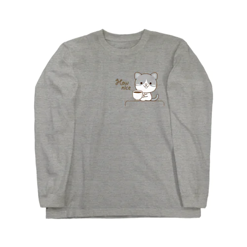 黒白猫のシンプルモノトーン ロングスリーブTシャツ