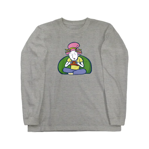 Gaming Girl(ビッグイラスト)／濃色ロングスリーブTシャツ Long Sleeve T-Shirt