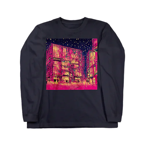 modern pink city ロングスリーブTシャツ