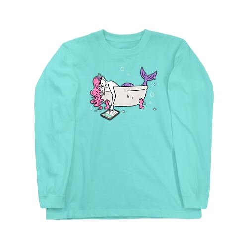 浴室でタブレットを使う人魚【ピンク】 Long Sleeve T-Shirt