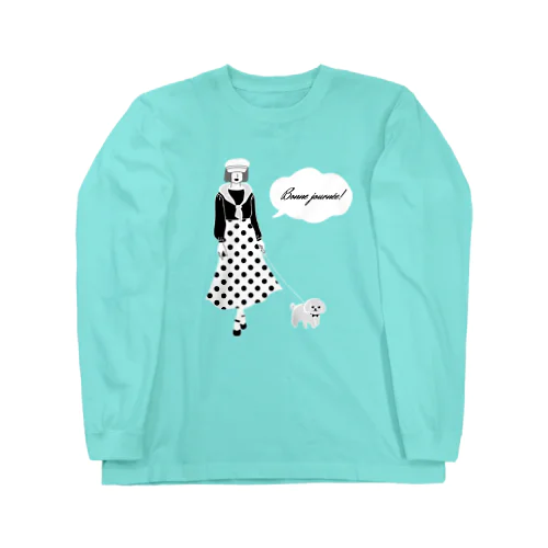 (濃色ver)Bonne journée!犬とお散歩 Long Sleeve T-Shirt