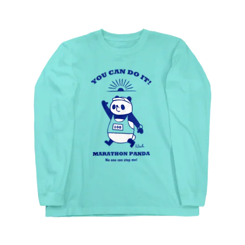 マラソンパンダ【YOU CAN DO IT!】ブルー Long Sleeve T-Shirt