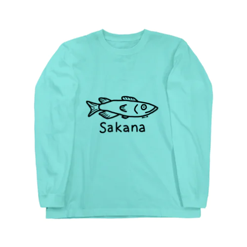 Sakana (魚) 黒デザイン ロングスリーブTシャツ