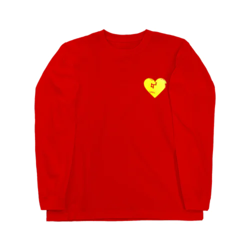 黄色の絣ハート Long Sleeve T-Shirt