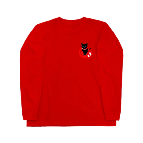 赤マフラー黒猫 Long Sleeve T-Shirt