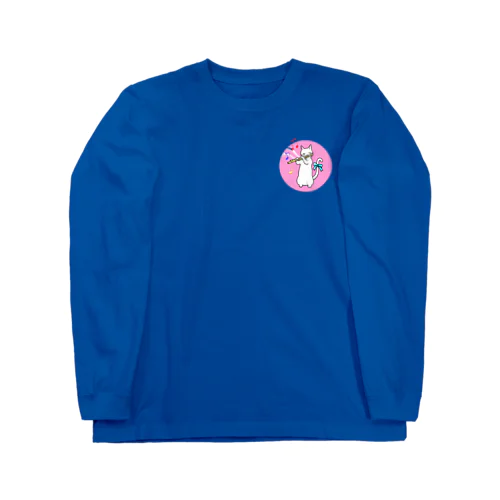 フルートを吹く白猫 Long Sleeve T-Shirt