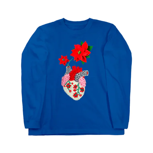 パンチニードルクリスマス心臓 Long Sleeve T-Shirt
