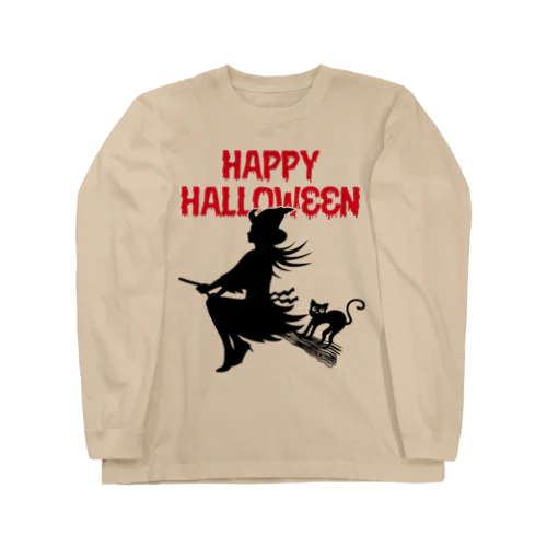 魔女っ子猫のハッピーハロウィン ロングスリーブTシャツ