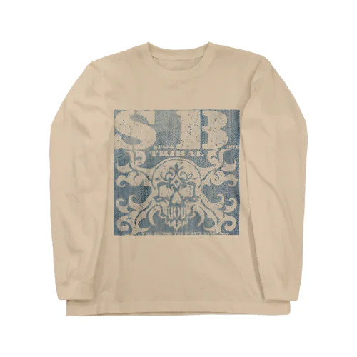 SKULL&BONE TRIBAL GRUNGE WHT ON DENIM Long Sleeve T-Shirt