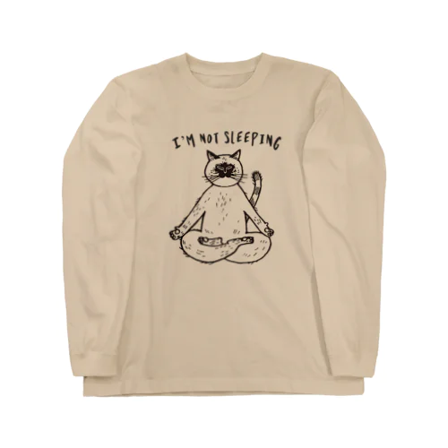 寝てるんちゃうで！瞑想ヨガ猫/yogaねこ ロングスリーブTシャツ