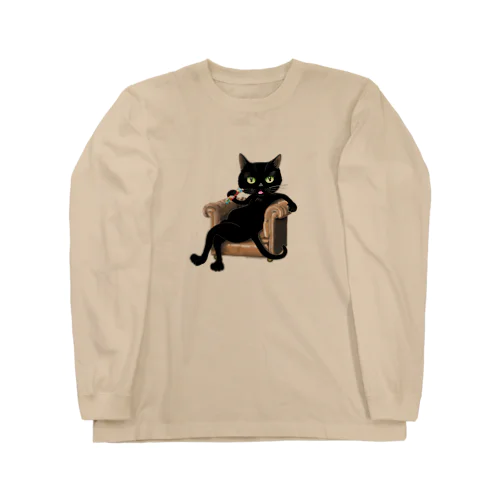 ソファ黒猫 修正版 Long Sleeve T-Shirt