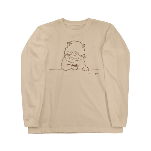 猫と珈琲（印刷インクカラー：ココアブラウン） Long Sleeve T-Shirt