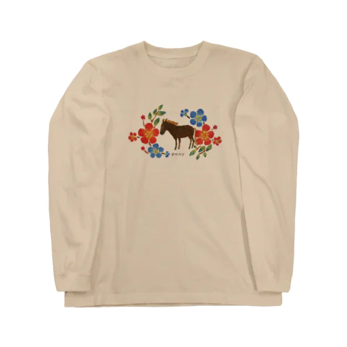 馬と鮮やかな花 Long Sleeve T-Shirt