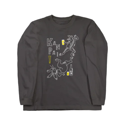 名画 × BEER（鳥獣戯画）ロゴ賑やかver.白線画 Long Sleeve T-Shirt