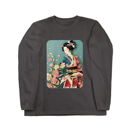 着物女性の切り絵アート　―　Kimono woman paper-cutting art　ー ロングスリーブTシャツ