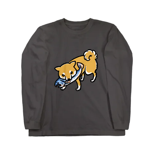 木彫りの熊風柴犬（赤柴） ロングスリーブTシャツ