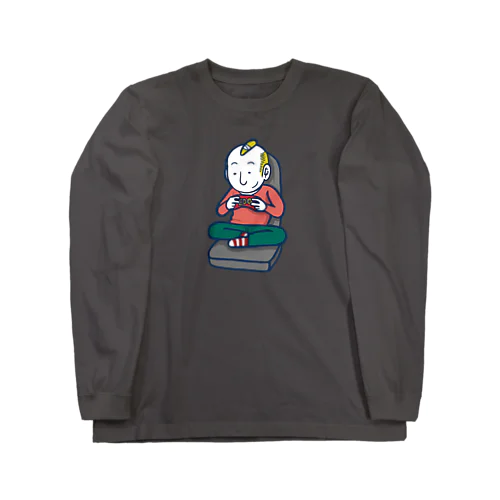 Gaming Boy(ビッグイラスト)／濃色ロングスリーブTシャツ Long Sleeve T-Shirt