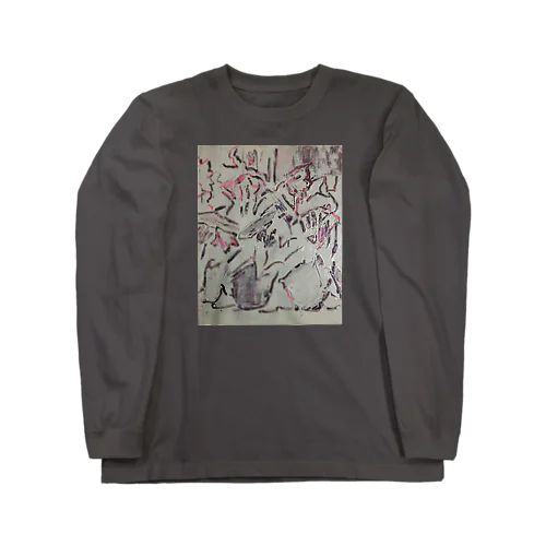 グレーの百合の絵 Long Sleeve T-Shirt