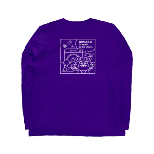 「びわ湖woクリーンniあらいぐま」びわこをせんたく白線ロングスリーブTシャツ Long Sleeve T-Shirt