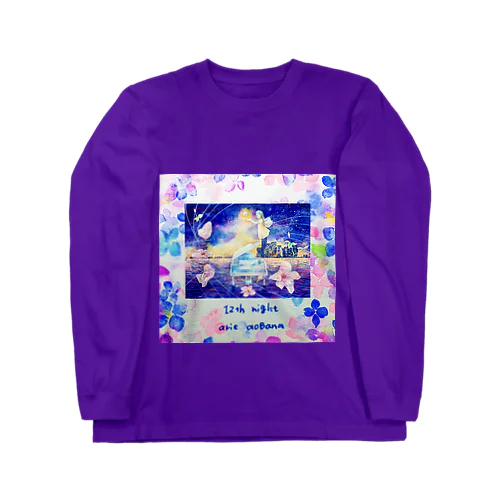 ピアノと横浜の海・紫陽花の花びら（正方形） ロングスリーブTシャツ