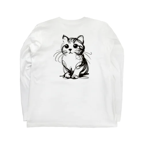 一筆書きで描かれたかわいい猫のイラスト Long Sleeve T-Shirt