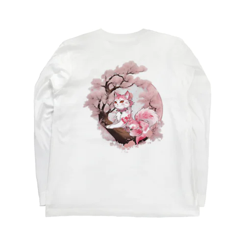 桜猫（背面） ロングスリーブTシャツ