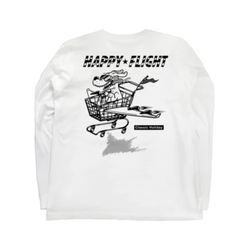 happy dog -happy flight- (black ink) ロングスリーブTシャツ