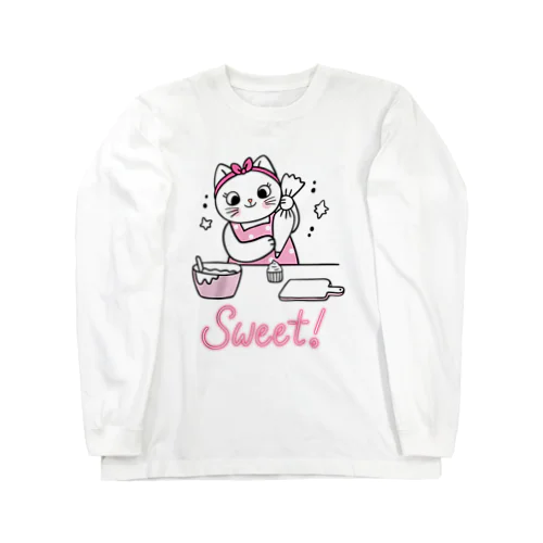 猫　お菓子づくり ロングスリーブTシャツ