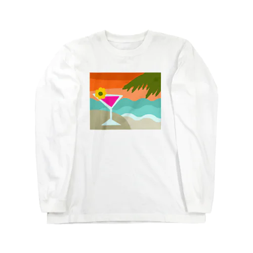 サンセットビーチでカクテルを ロングスリーブTシャツ