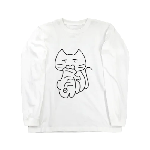 サカナにメがないネコ 롱 슬리브 티셔츠