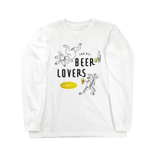 名画 × BEER（鳥獣戯画・すべてのビール好きのために）黒線画 Long Sleeve T-Shirt