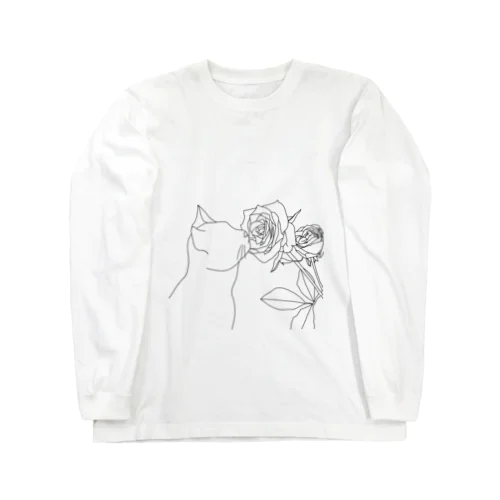 植物シリーズ　猫とバラ Long Sleeve T-Shirt