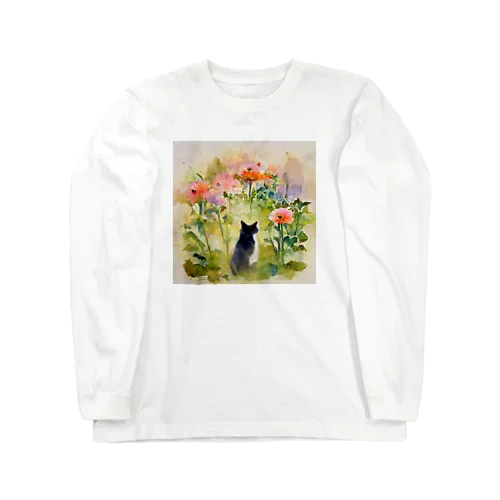 花畑に迷い込む猫 Long Sleeve T-Shirt