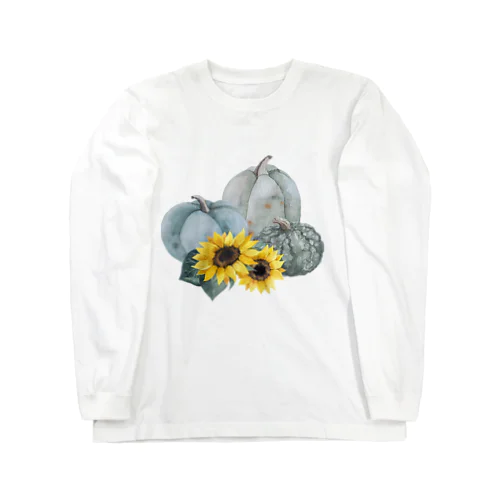 Gray Pumpkins and Sunflowers  灰色 の カボチャ と ひまわり ロングスリーブTシャツ