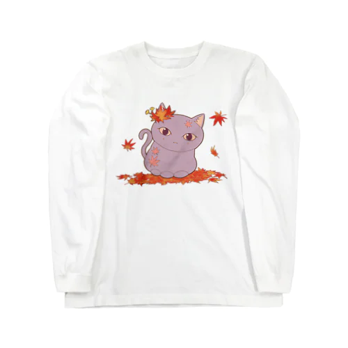 四季猫さん（秋/紅葉）（パープル） Long Sleeve T-Shirt