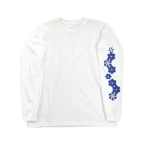 麻の葉NAVY片袖模様／左 Long Sleeve T-Shirt