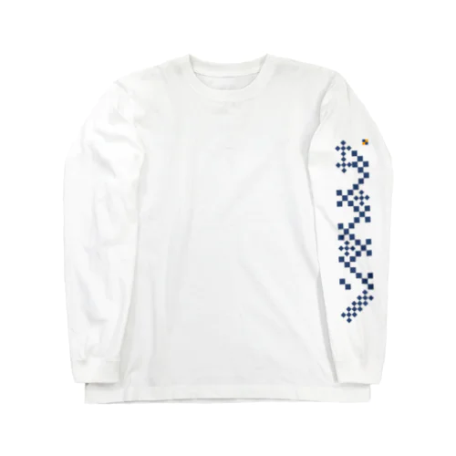 市松NAVY片袖模様／左 Long Sleeve T-Shirt