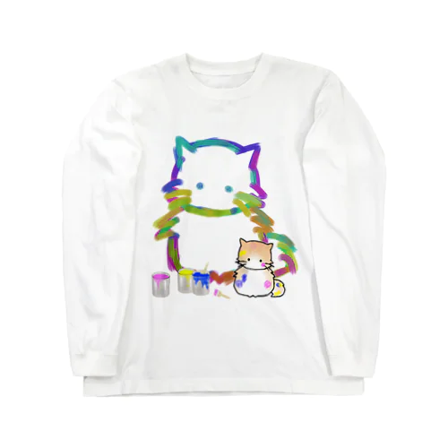 自画像を描く短い足の猫さん Long Sleeve T-Shirt