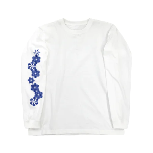 麻の葉NAVY片袖模様／右 Long Sleeve T-Shirt