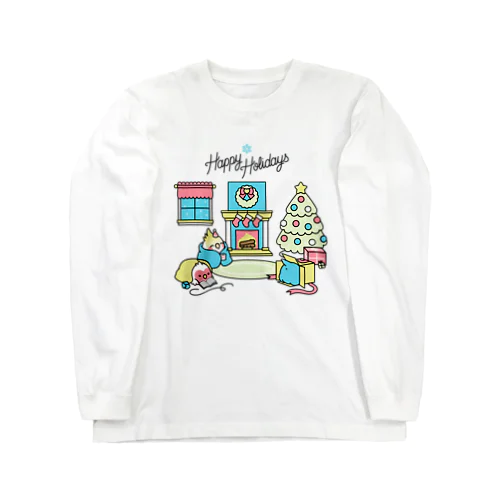 Happy Holidays コザクラインコ　オカメインコ Chubby Bird ロングスリーブTシャツ