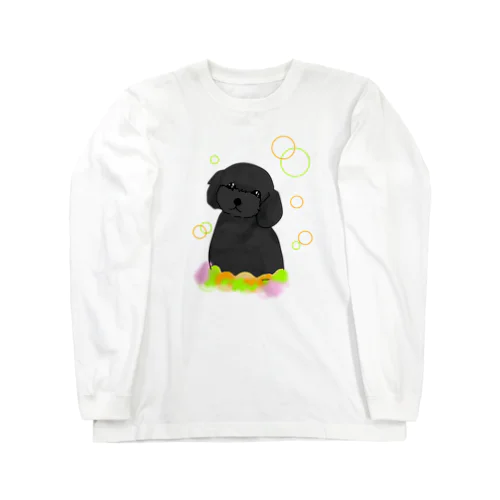 黒トイプードル　癒し犬 ロングスリーブTシャツ