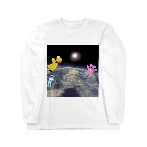 宇宙を旅するくまさん「成層圏（高度20,000m）」 ロングスリーブTシャツ