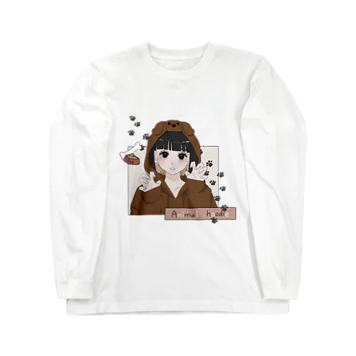 Animal hoodie cute girl ロングスリーブTシャツ