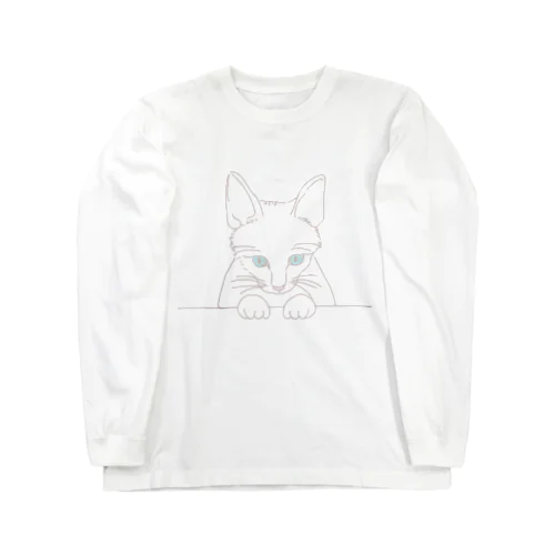 ひょっこり顔出し猫　シロ ロングスリーブTシャツ