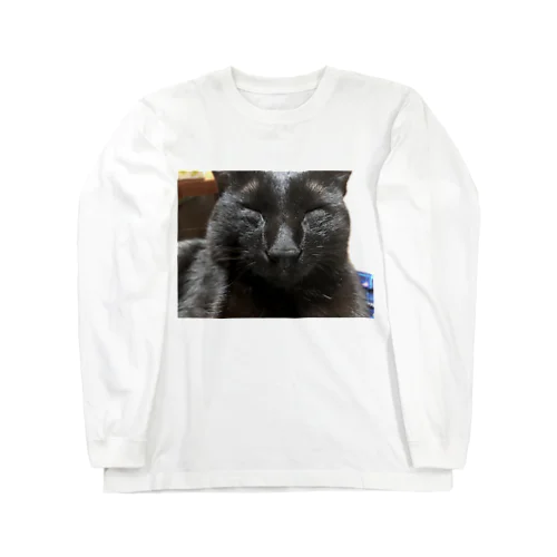 寝かける黒猫 ロングスリーブTシャツ