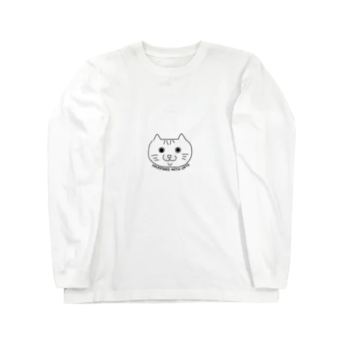 茶トラ猫HAPPINES WITH CATS 白黒 Long Sleeve T-Shirt
