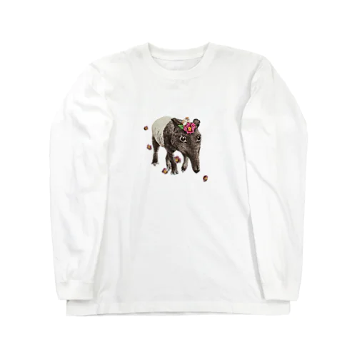 頭に雀を乗せて歩くバク｛背景透明｝ Long Sleeve T-Shirt