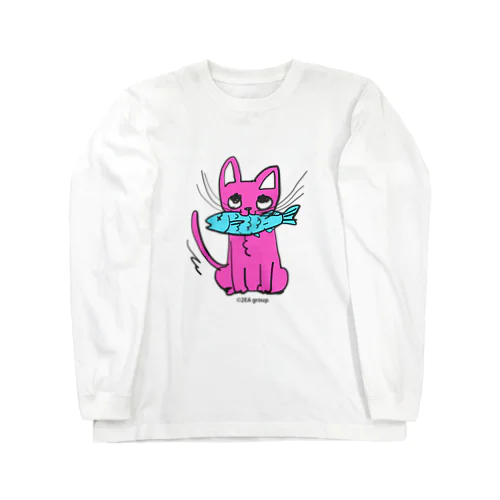 お魚くわえたピンクニャーンコ Long Sleeve T-Shirt